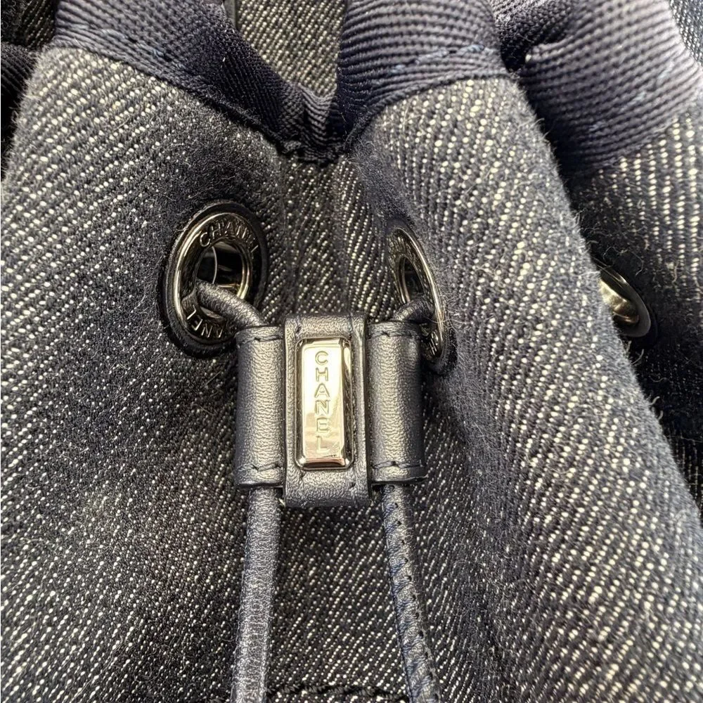 Chanel Deauville Large Navy Denim Canvas Drawstring Backpack